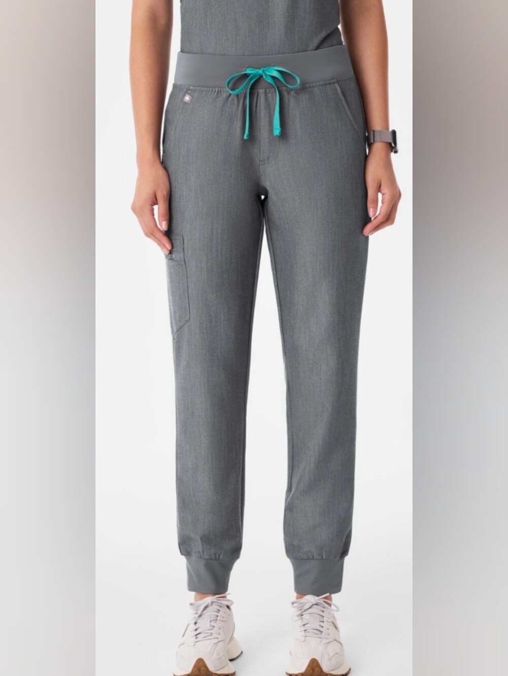Figs Gray Scrub Jogger with Teal Drawstring